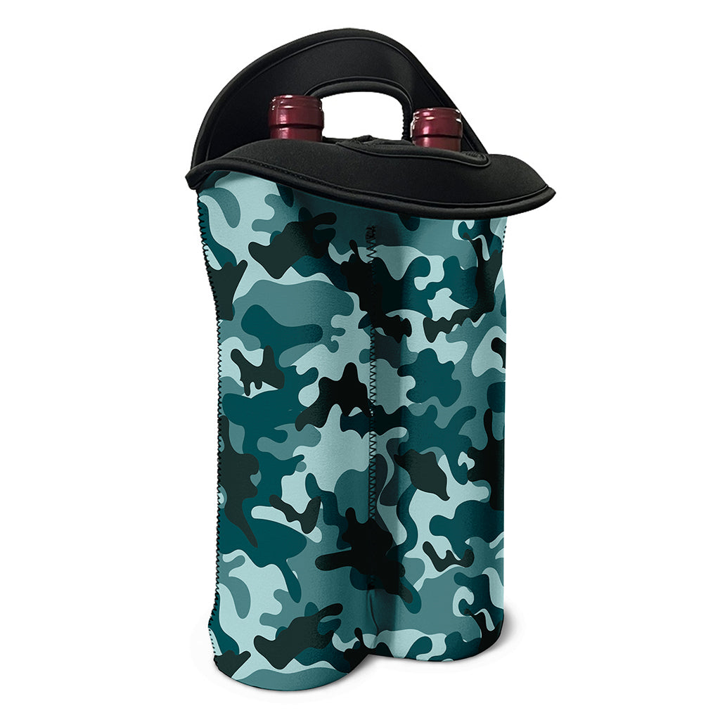 Forest Green Camouflage Print Double Neoprene Wine Tote
