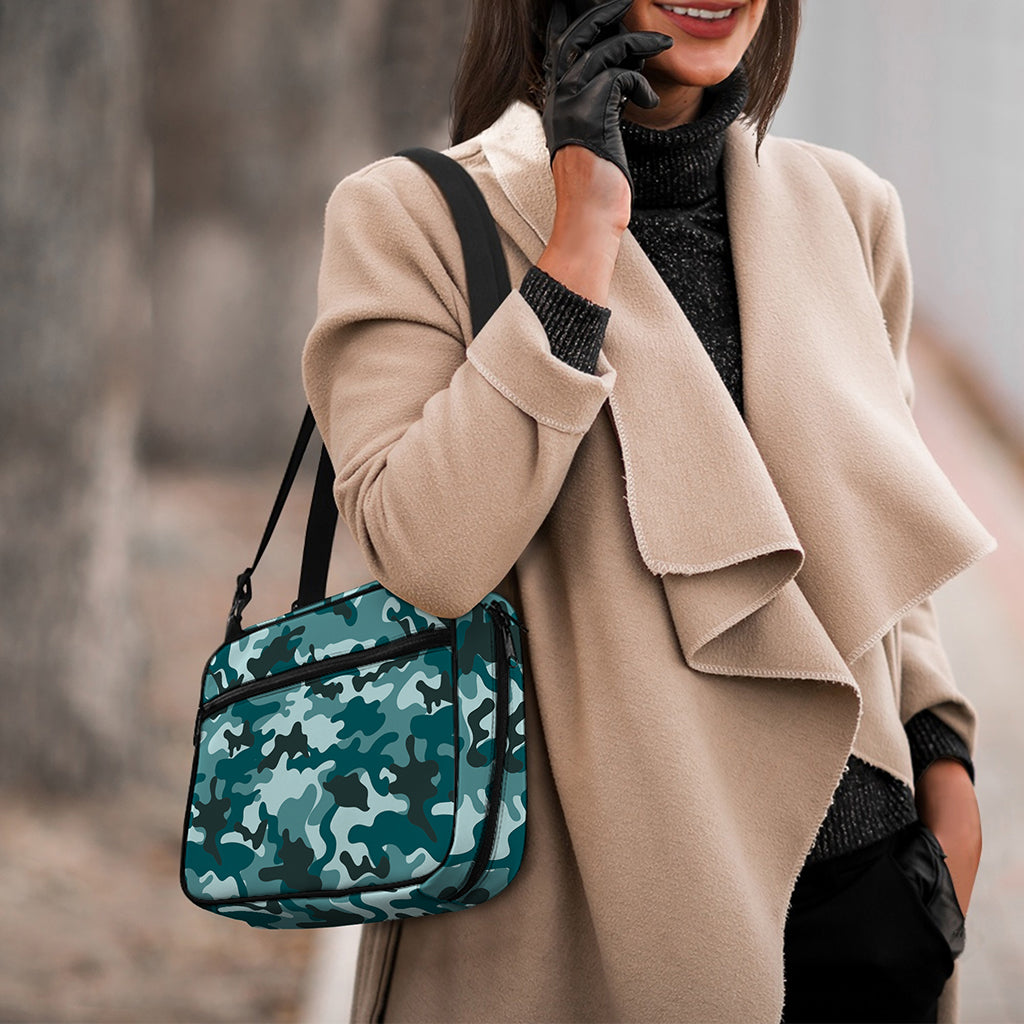 Forest Green Camouflage Print Double Strap Bible Bag
