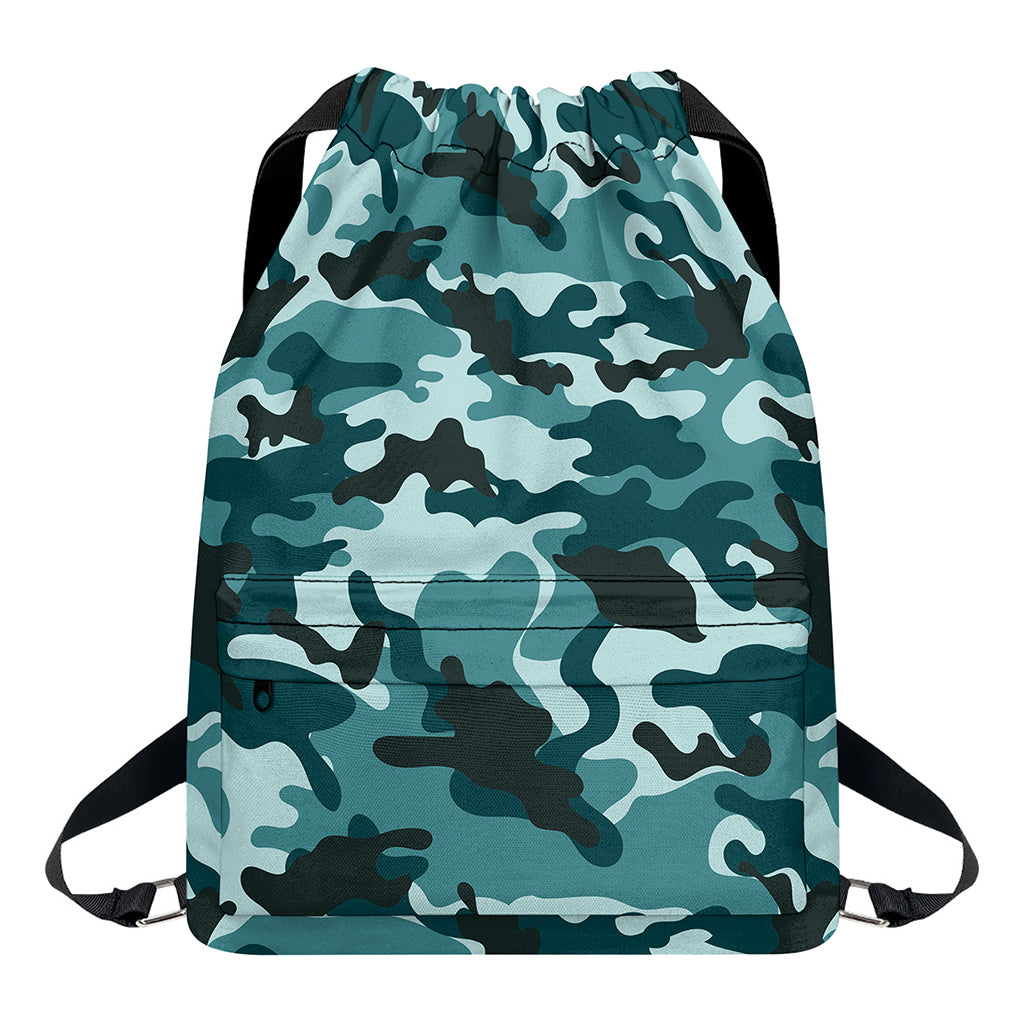 Forest Green Camouflage Print Drawstring Backpack