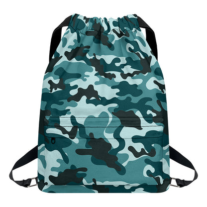 Forest Green Camouflage Print Drawstring Backpack