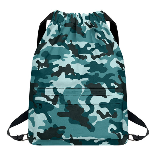 Forest Green Camouflage Print Drawstring Backpack