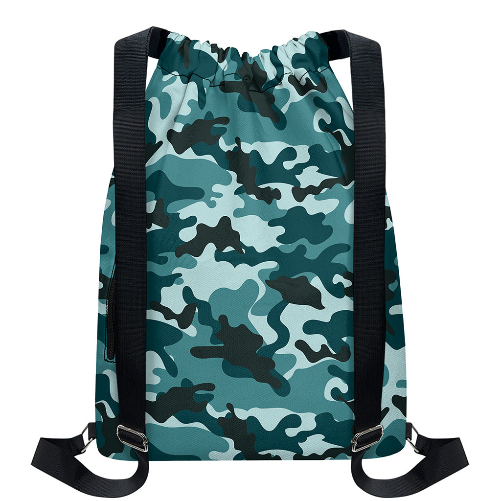 Forest Green Camouflage Print Drawstring Backpack