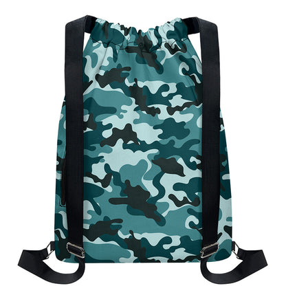 Forest Green Camouflage Print Drawstring Backpack