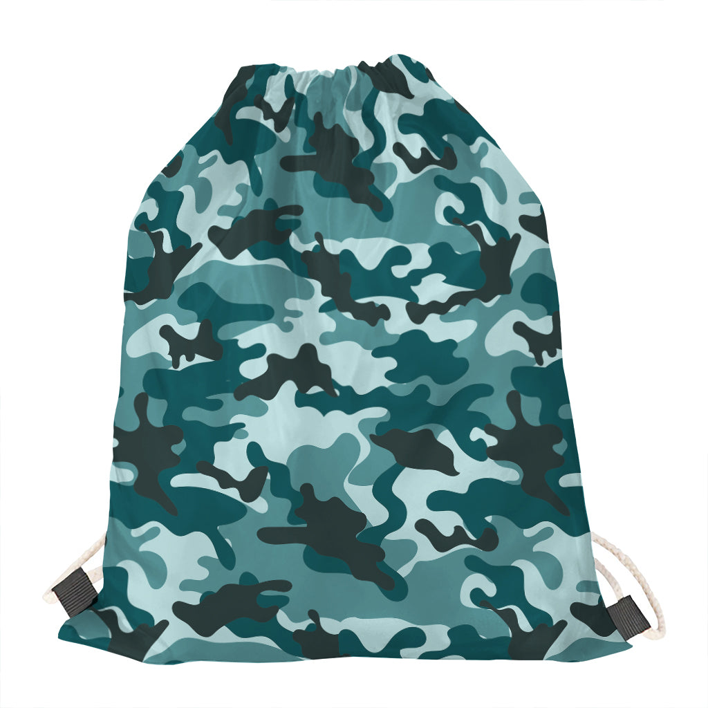 Forest Green Camouflage Print Drawstring Bag