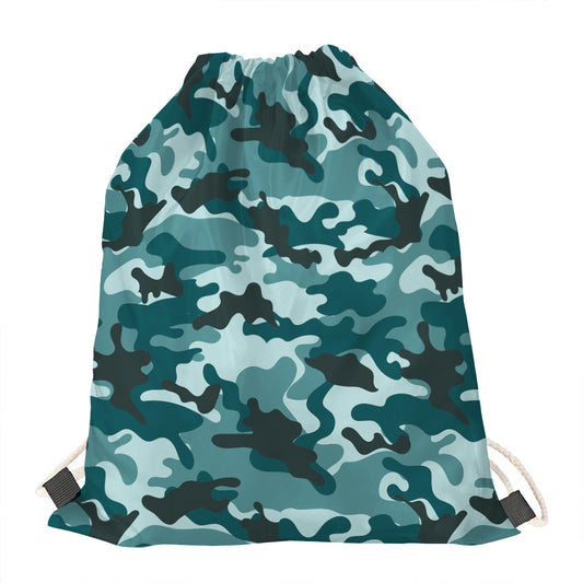 Forest Green Camouflage Print Drawstring Bag