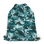 Forest Green Camouflage Print Drawstring Bag