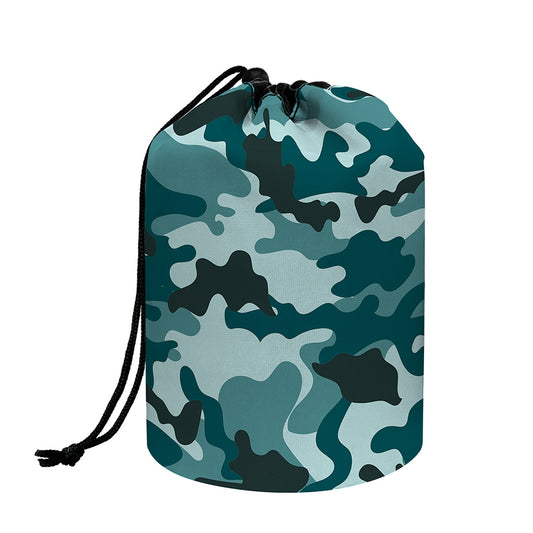 Forest Green Camouflage Print Drawstring Makeup Bag