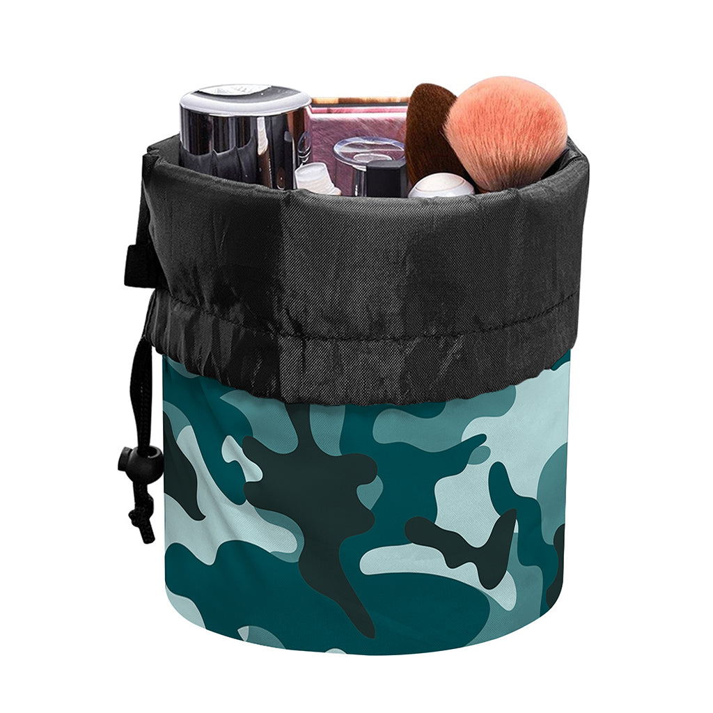 Forest Green Camouflage Print Drawstring Makeup Bag