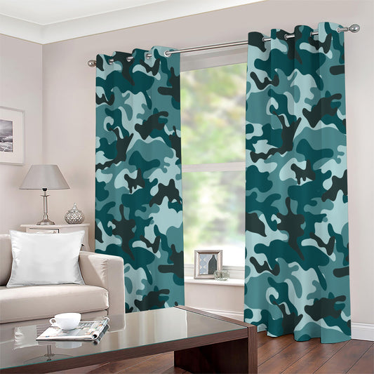Forest Green Camouflage Print Extra Wide Grommet Curtains