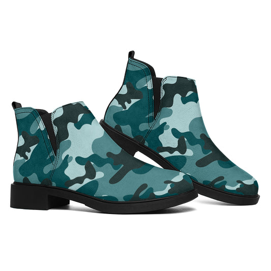 Forest Green Camouflage Print Flat Ankle Boots