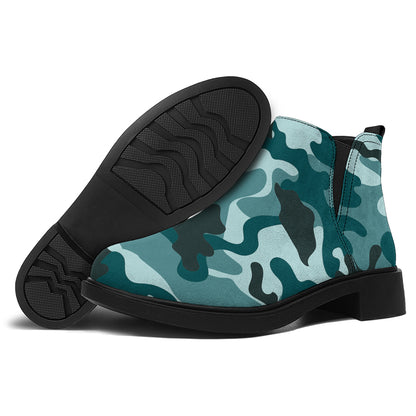 Forest Green Camouflage Print Flat Ankle Boots