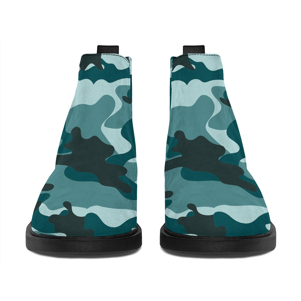 Forest Green Camouflage Print Flat Ankle Boots
