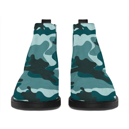 Forest Green Camouflage Print Flat Ankle Boots