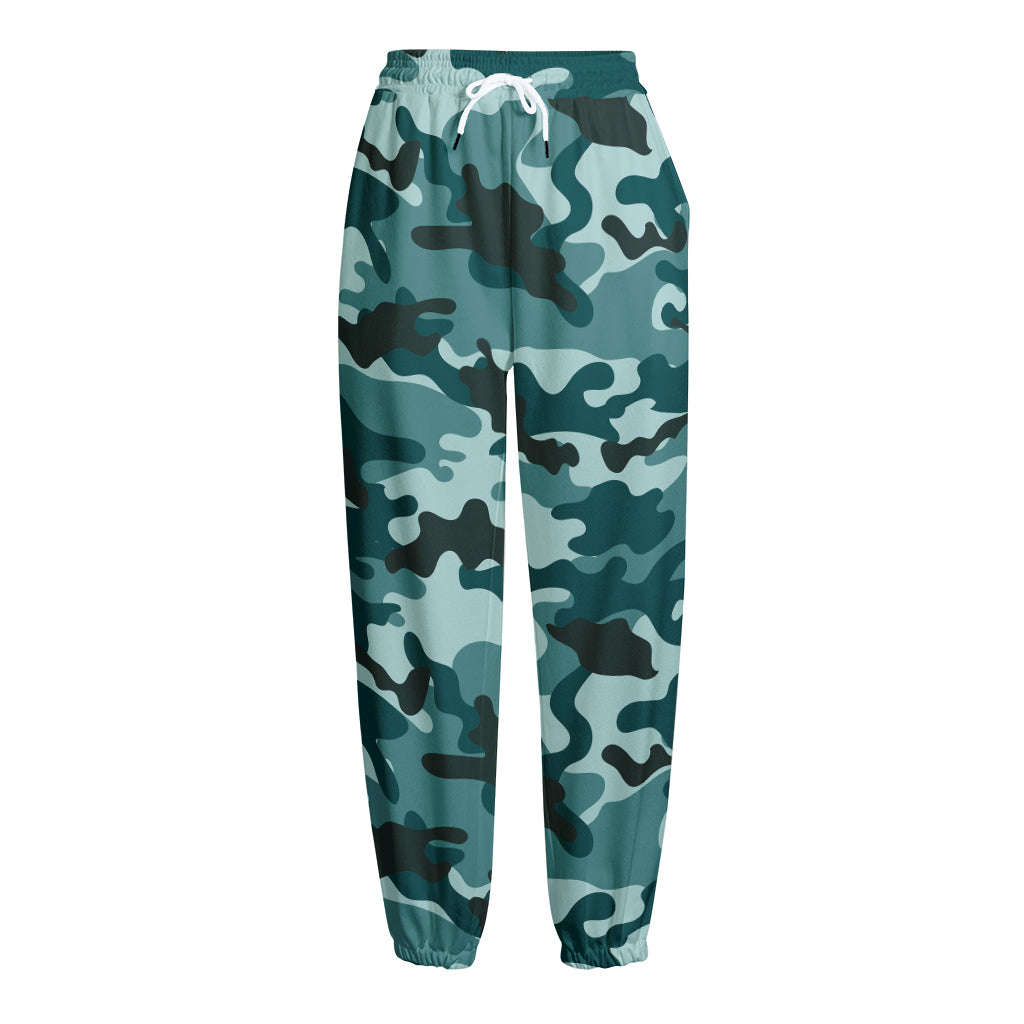 Forest Green Camouflage Print Fleece Lined Knit Pants