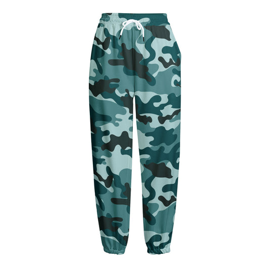 Forest Green Camouflage Print Fleece Lined Knit Pants