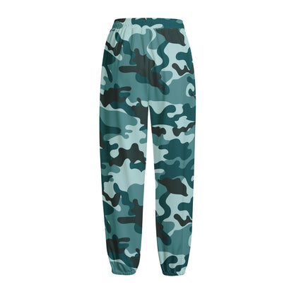 Forest Green Camouflage Print Fleece Lined Knit Pants