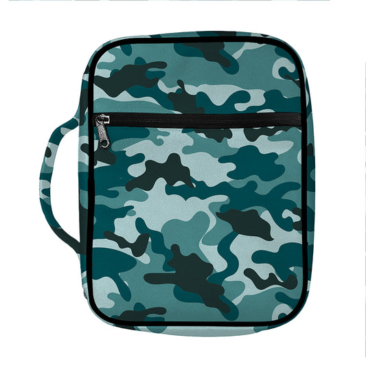Forest Green Camouflage Print Front Pocket Bible Bag