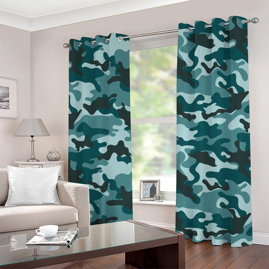 Forest Green Camouflage Print Grommet Curtains