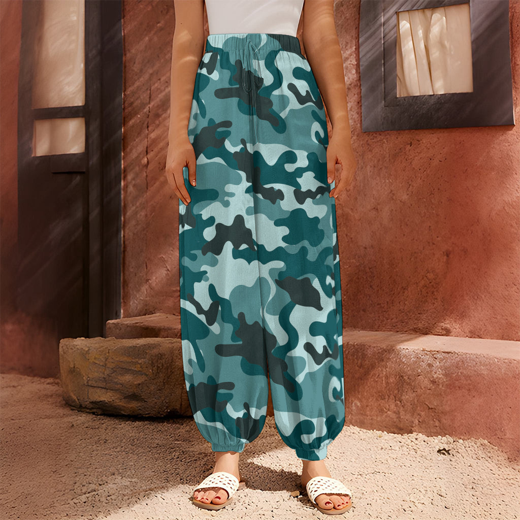 Forest Green Camouflage Print Harem Pants