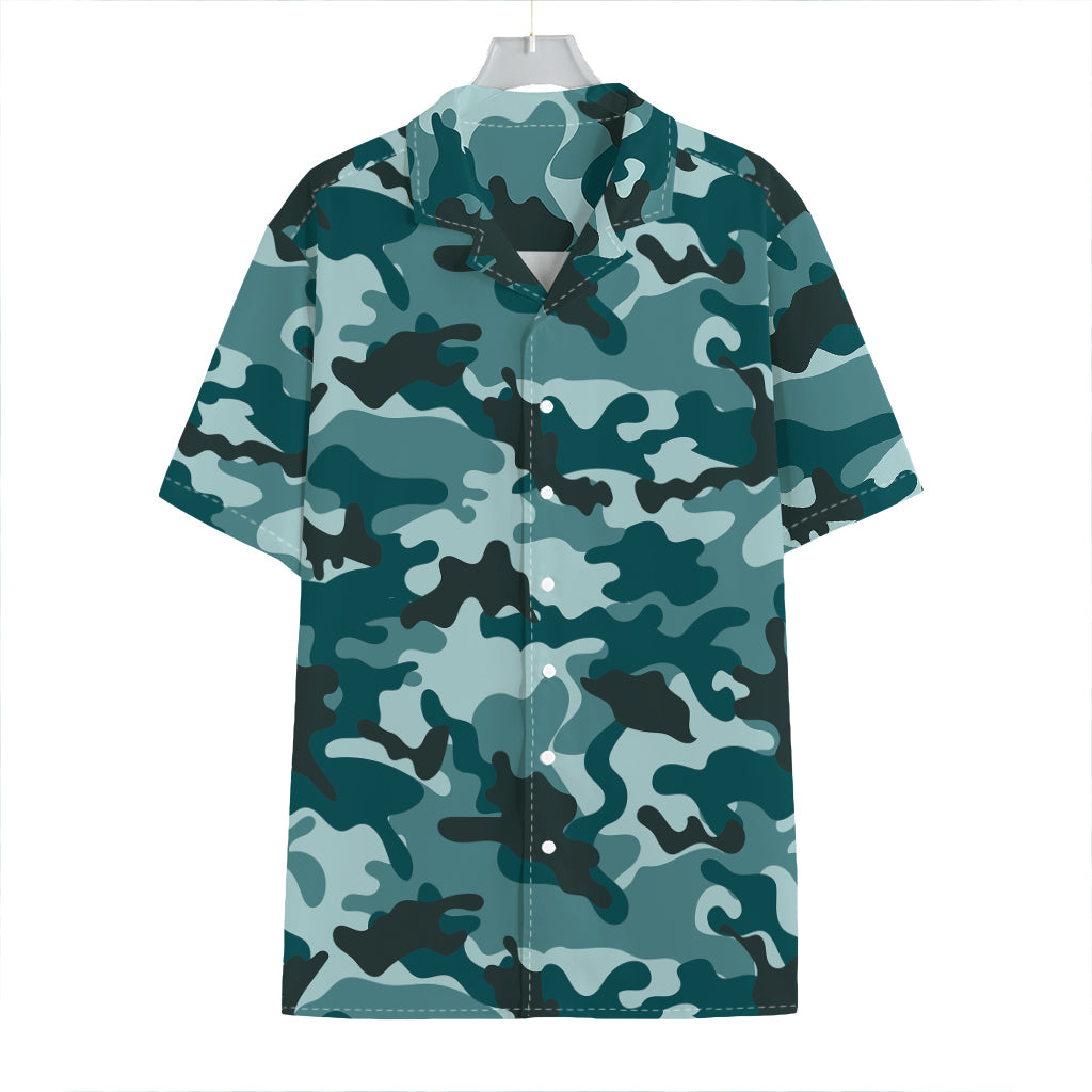 Forest Green Camouflage Print Hawaiian Shirt