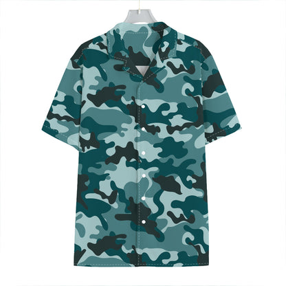 Forest Green Camouflage Print Hawaiian Shirt