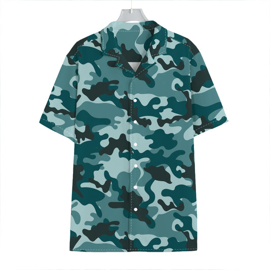 Forest Green Camouflage Print Hawaiian Shirt