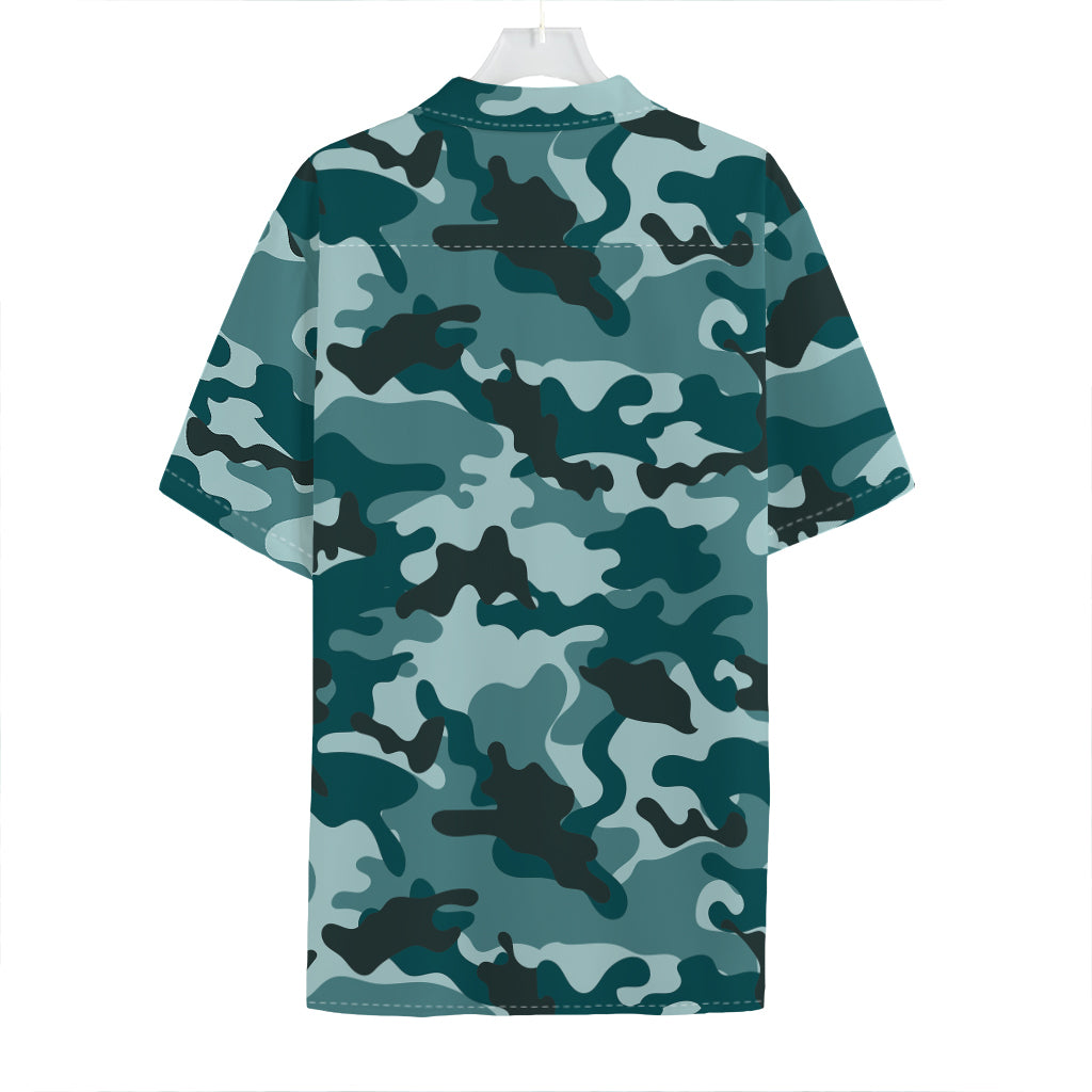 Forest Green Camouflage Print Hawaiian Shirt
