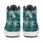 Forest Green Camouflage Print High Top Leather Sneakers