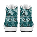 Forest Green Camouflage Print High Top Leather Sneakers
