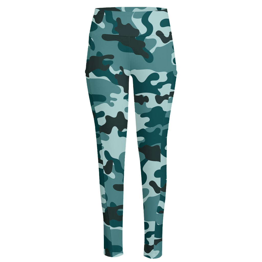 Forest Green Camouflage Print High-Waisted Pocket Leggings