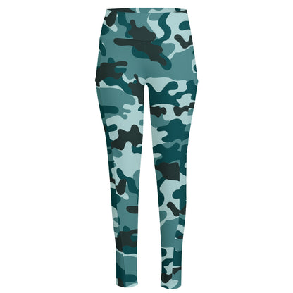 Forest Green Camouflage Print High-Waisted Pocket Leggings