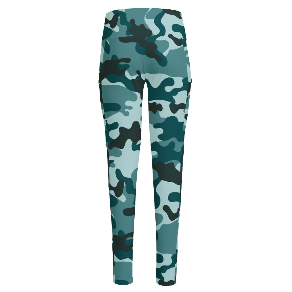 Forest Green Camouflage Print High-Waisted Pocket Leggings