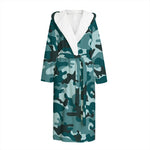 Forest Green Camouflage Print Hooded Bathrobe