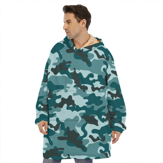 Forest Green Camouflage Print Hoodie Blanket