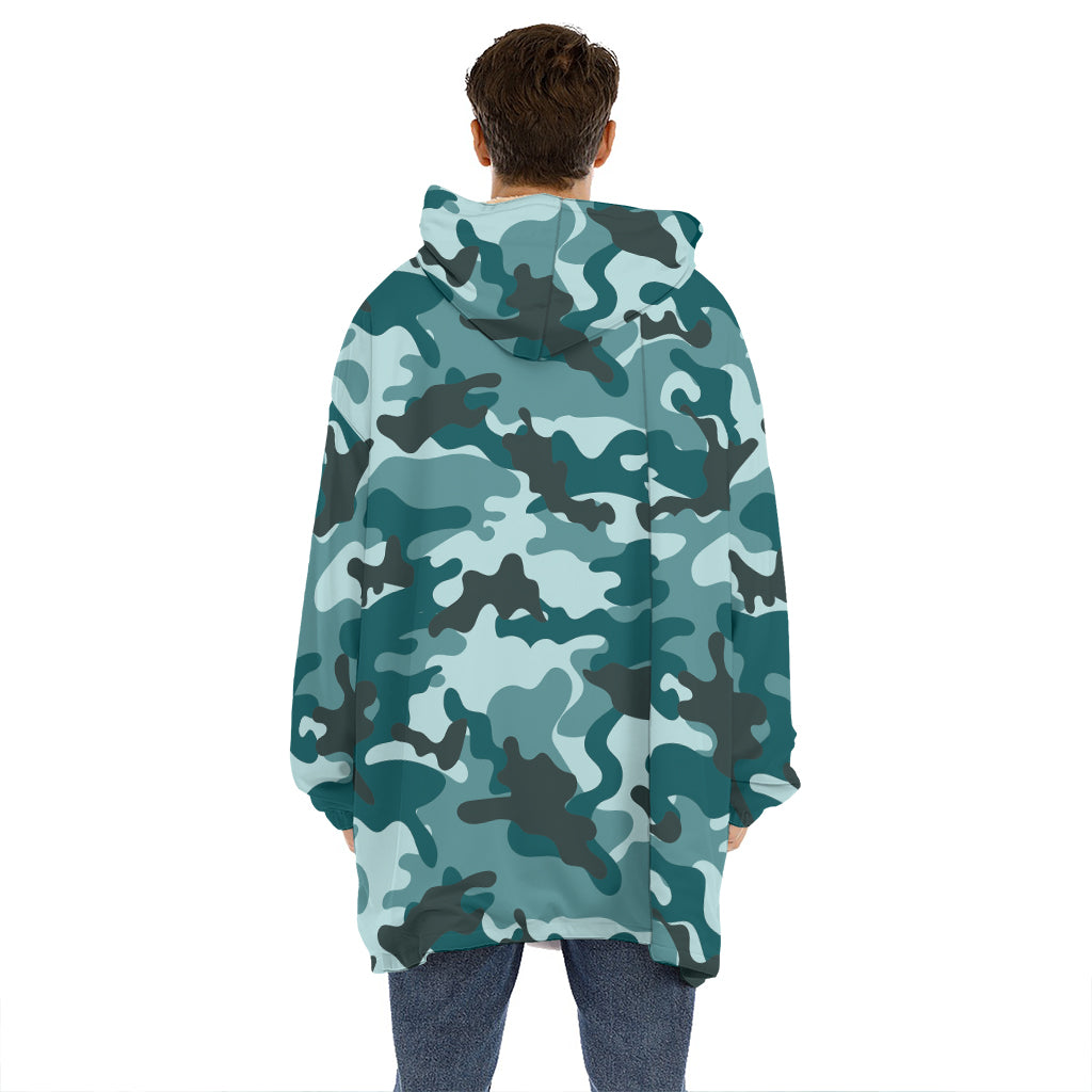 Forest Green Camouflage Print Hoodie Blanket