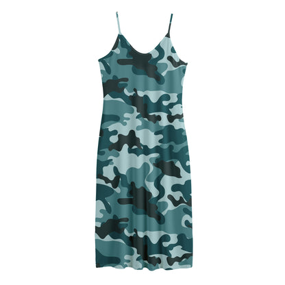 Forest Green Camouflage Print Jersey Midi Cami Dress