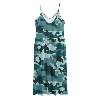 Forest Green Camouflage Print Jersey Midi Cami Dress