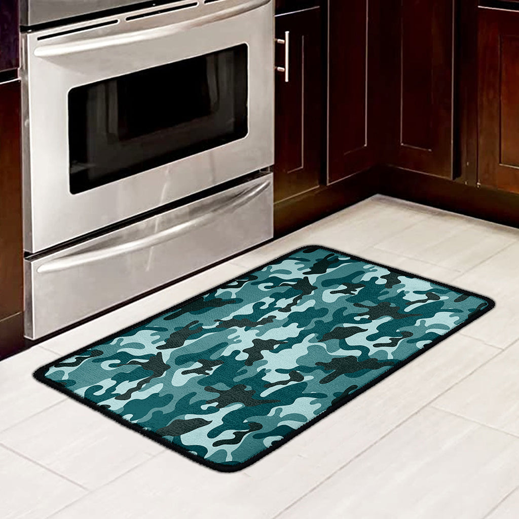Forest Green Camouflage Print Kitchen Mat