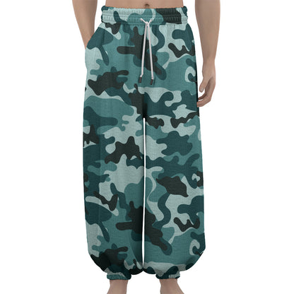 Forest Green Camouflage Print Lantern Pants
