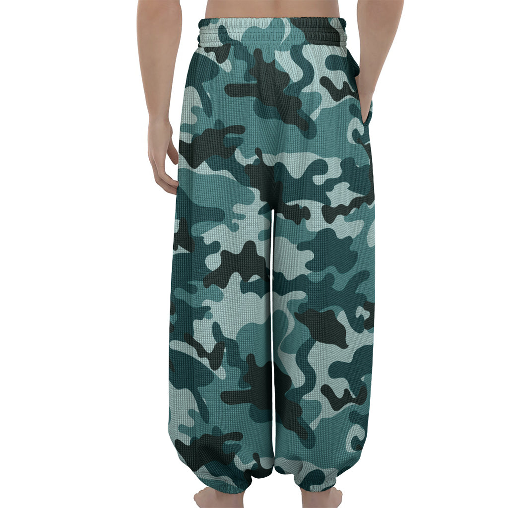 Forest Green Camouflage Print Lantern Pants