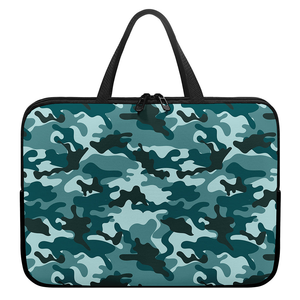 Forest Green Camouflage Print Laptop Sleeve With Handle
