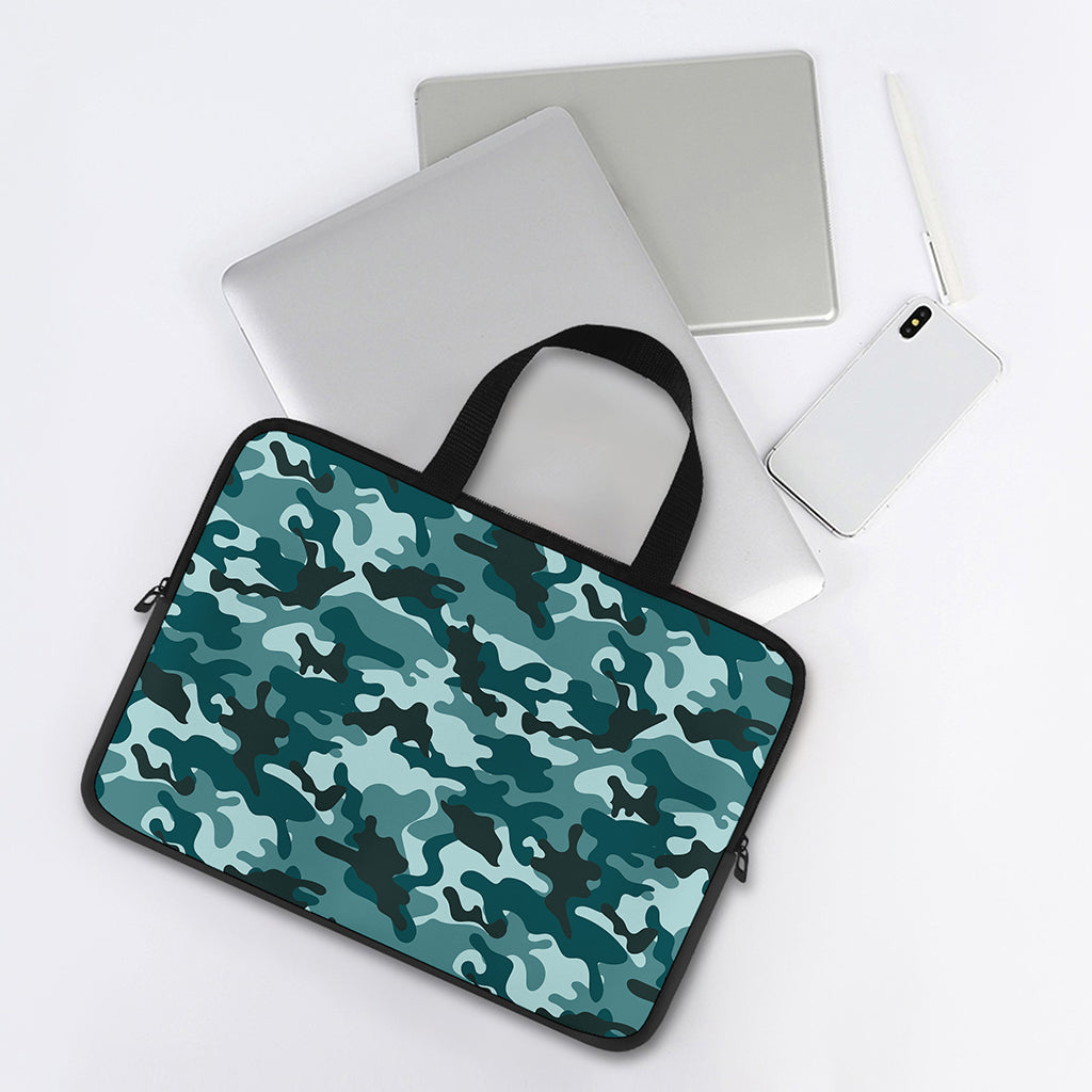 Forest Green Camouflage Print Laptop Sleeve With Handle