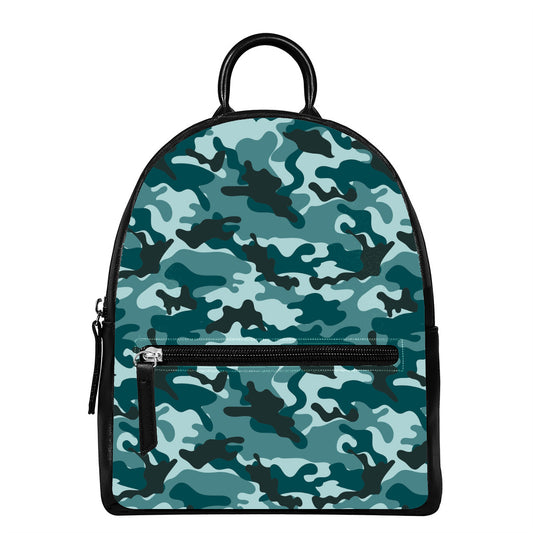 Forest Green Camouflage Print Leather Backpack
