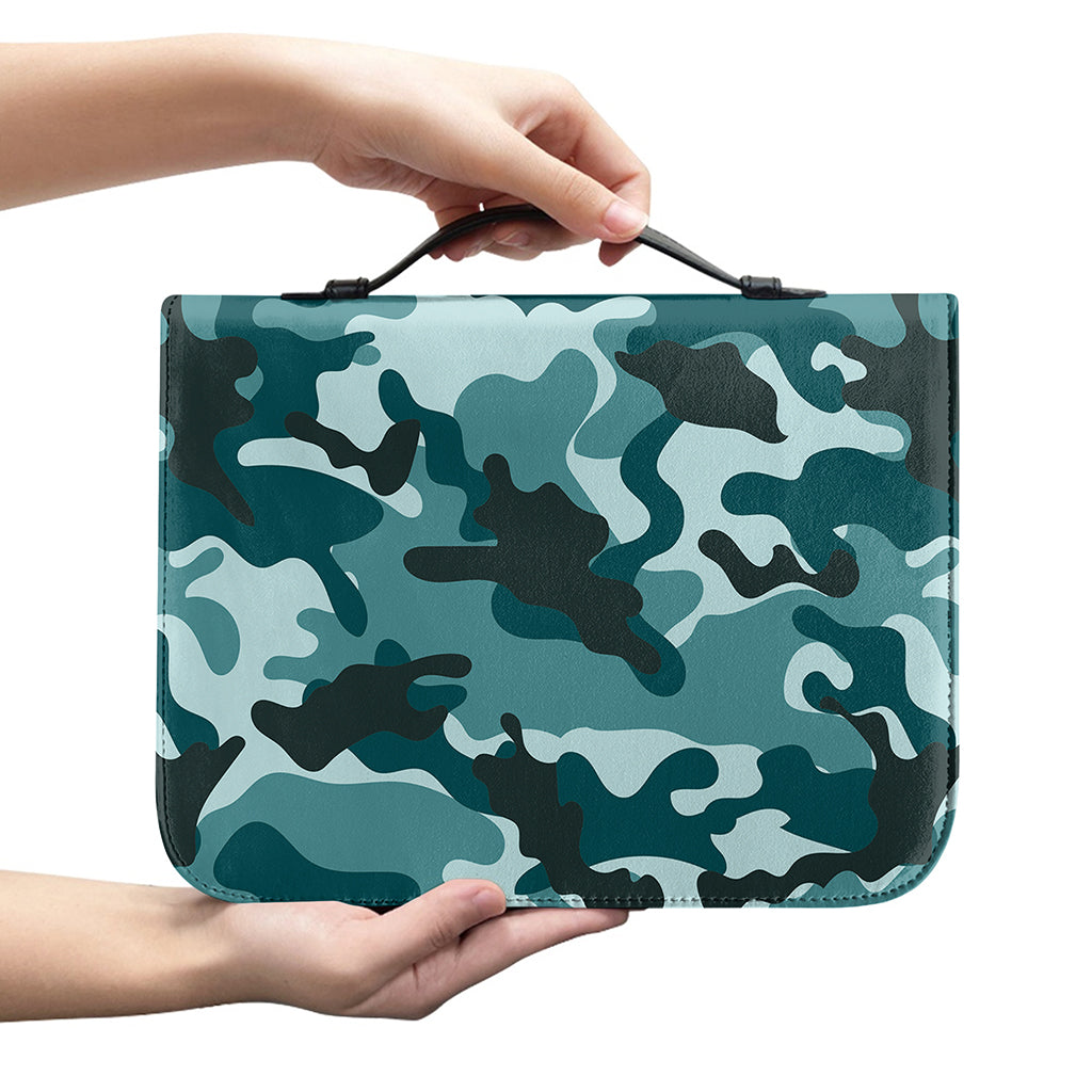Forest Green Camouflage Print Leather Bible Cover