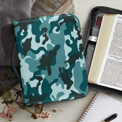 Forest Green Camouflage Print Leather Bible Cover