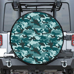 Forest Green Camouflage Print Leather Spare Tire Cover