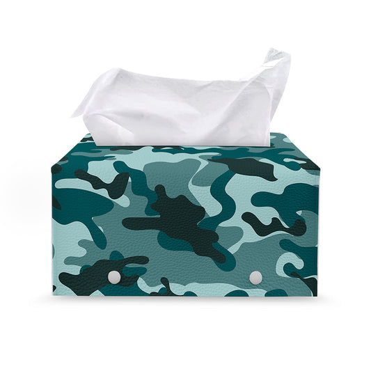 Forest Green Camouflage Print Leather Tissue Box Cover