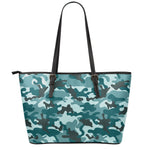 Forest Green Camouflage Print Leather Tote Bag