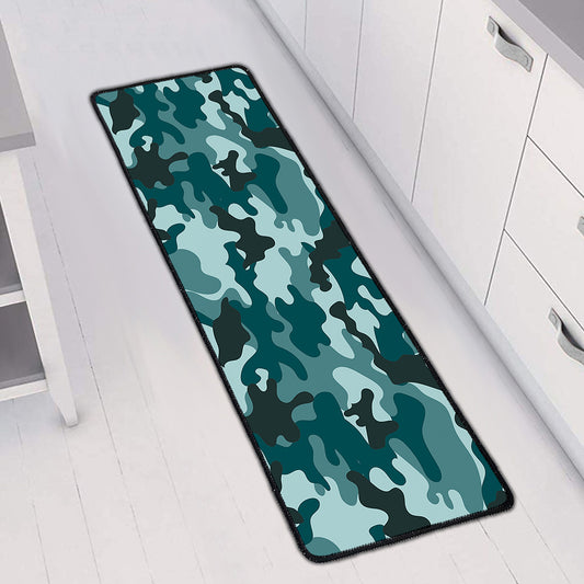 Forest Green Camouflage Print Long Kitchen Mat