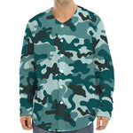 Forest Green Camouflage Print Long Sleeve Baseball Jersey